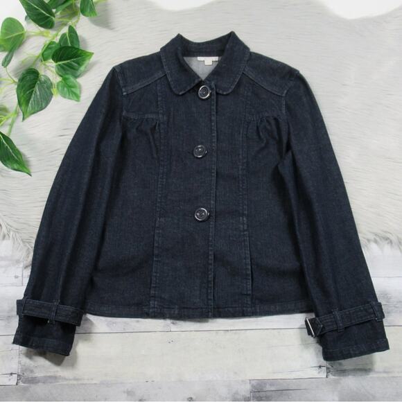 CHARTER CLUB Vintage Dark Wash Denim Jean Jacket Women’s Size Medium - Picture 5 of 12